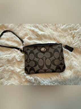 Coach Black and Brown Signature Canvas Wristlet